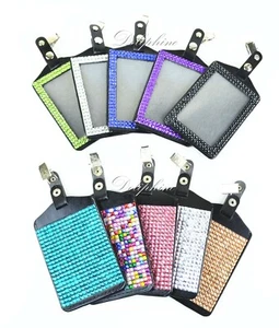 Vertikaler voller Strass Leder Name Ausweis Abzeichen Halter und drehbarer Clip - Bild 1 von 51