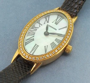 Tourneau 18K Yellow Gold Ellipse 20MM x 30MM Diamond Quartz Ladies Watch - Picture 1 of 9