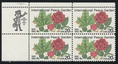 US - 1982 International Peace Garden: Roses - SC# 2014 Zip Block of 4 Mint NH OG - Image 1 of 2