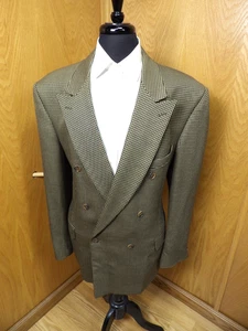 Mens Blazer Sport coat Jacket J RIGGINGS SIZE 46L Tan Black H.T Dbl Breast  Q#7 - Picture 1 of 6