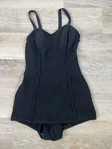 Vtg 50s 60s Robby Len Swimsuit Black Retro One Piece 12 Runs Sm Bettie Marilyn - Picture 1 of 19
