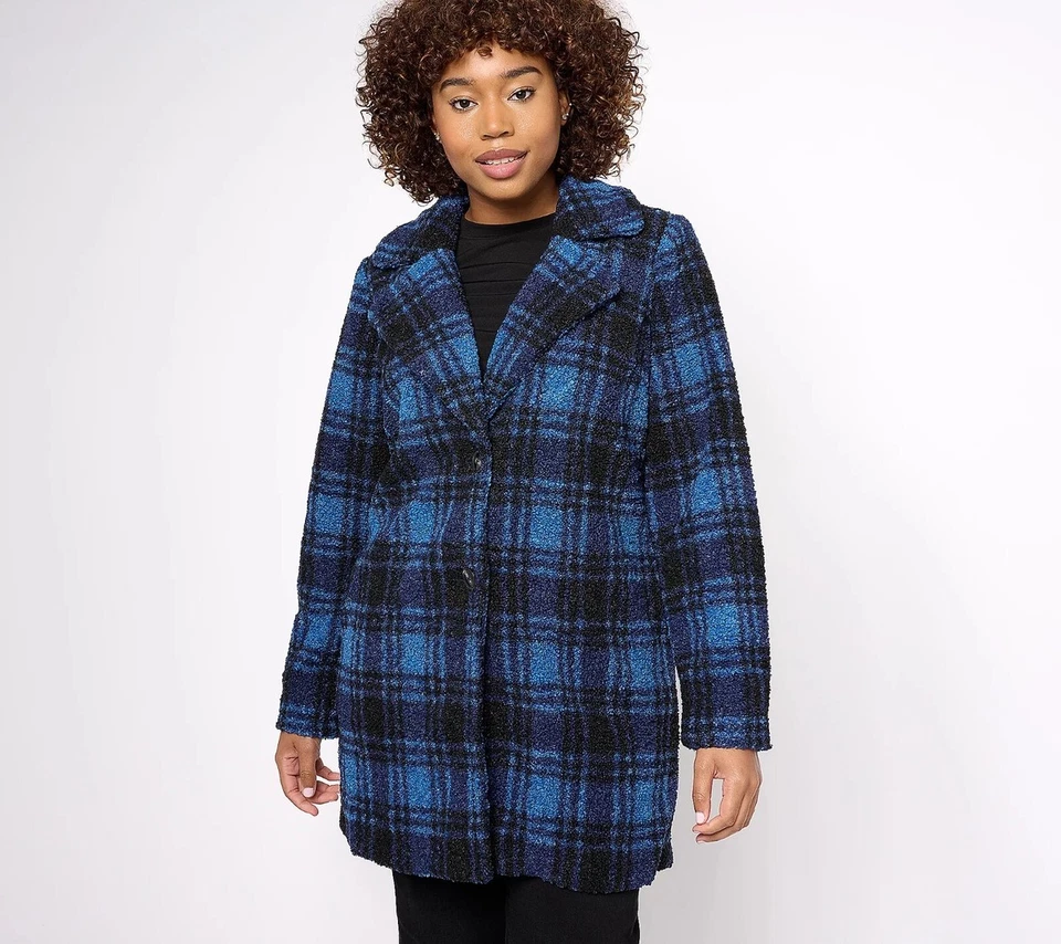 Abrigo de peluche Joan Rivers Classics Collection regular a cuadros Sherpa azul marino XL nuevo Foto 1 de 1