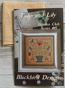 Blackbird Designs TULIP AND LILY Cross Stitch Pattern & Linen ~ Garden Series #6 - Picture 1 of 4