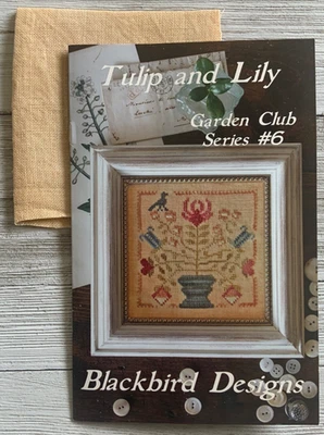 Blackbird Designs TULIP AND LILY Cross Stitch Pattern & Linen ~ Garden Series #6 - Image 1 of 4