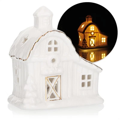 LED-Haus aus Porzellan - batteriebetriebenes Leuchthaus - weißes glänzendes - Bild 1 von 4