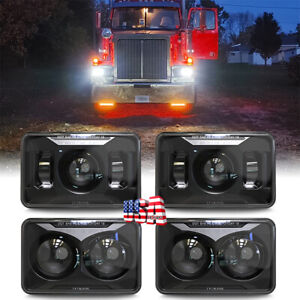 For Western Star 4900 Semi Truck 4pc 4"x6" inch LED Headlights H4656 H4652 Bulbs