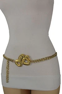 Women High Waist Hip Gold Plus Size Fashion Belt Metal Chain Cobra Snake M L XL - Picture 1 of 12