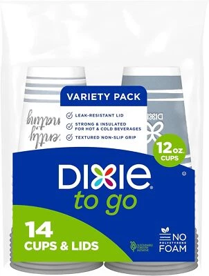 Dixie To Go Medium Paper Coffee Cups With Lids, 12 Oz, 14 Count