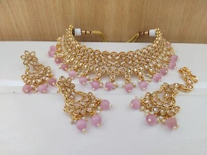 Birthday Party Wear Jewelry Bollywood Fashion Gold Plated Choker Necklace Set - Picture 1 of 1