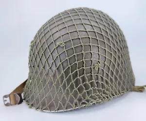 WWII WW2 US M1 Helmet Netted with Kelly Chinstraps 58A Heat Stamp - Picture 1 of 24