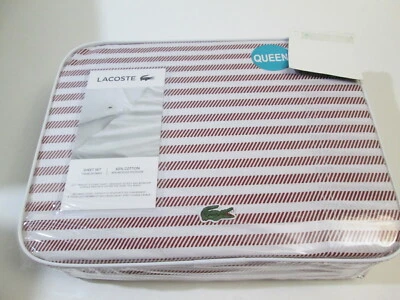 NUEVA Sábana Queen Lacoste Advantage Fácil Cuidado Tablero Rayas ~ Roja  Foto 1 de 4