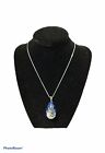Blue Pendant Floral Teardrop Necklace Plastic Silver Chain 16"