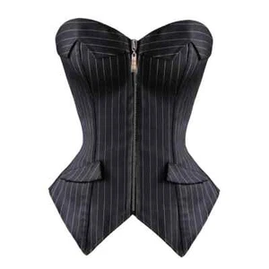 Overbust corsetti da donna a righe ufficio festa e bustier zip lingerie top - Foto 1 di 24