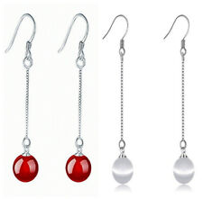 Women Red Moonstone Earrings Stud Long Drop Dangle 925 Sterling Silver Jewellery