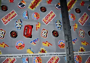 DISNEY LIGHTNING MCQUEEN ICON TOSS ON GRAY 100% COTTON FABRIC 20X43 INCHES - Picture 1 of 2
