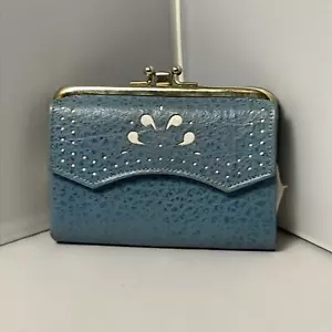 Vintage Princess Garland Blue Trifold Wallet Leather With Kiss Latch Coin Pocket - Picture 1 of 11