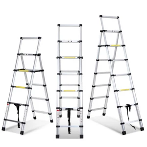 Escalera telescópica hogar obras flexible 1,4+1,7 m/1,7+2 m/2+2,3 m marco A escalera plegable - Imagen 1 de 8