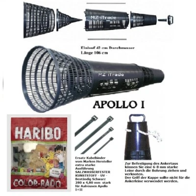 Orig Aalreuse Aalkorb Reuse Fish Eel Trap APOLLO I 1 +Ankertau+KabelbinderHaribo - Bild 1 von 4