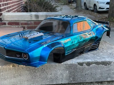 CUERPO RC PINTADO PERSONALIZADO, ARRMA FELONY ESCALA 1/7, LLAMAS CROMADAS AZUL CARAMELO Foto 1 de 4