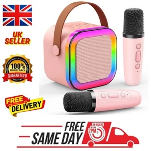Mini Karaoke Machine Kids with 2 Microphone Portable Bluetooth Speaker LED UK.. - Picture 1 of 19