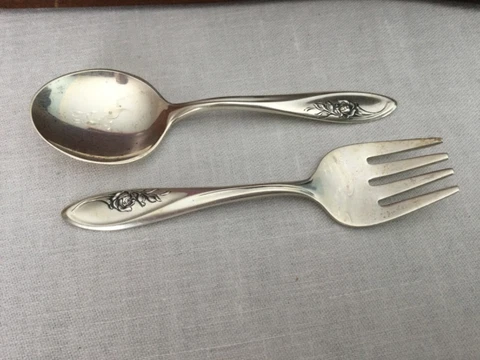 Vintage Towle Sterling Baby Set Fork and Spoon “ Sculptured Rose” pattern DsVa Cover