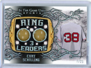 CURT SCHILLING 2022 LEAF IN THE GAME USED RING LEADERS DUAL RELIC SP 7/25 RED SO