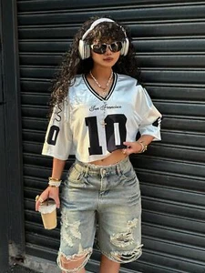 Camisa deportiva informal de verano 2025 para mujer Y2k moda American No. 10 Jersey V-nec - Imagen 1 de 29