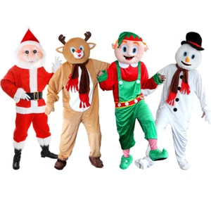 ADULT CHRISTMAS MASCOT ELF REINDEER SNOWMAN SANTA PLUSH BIG HEAD FANCY DRESS - Picture 1 of 5