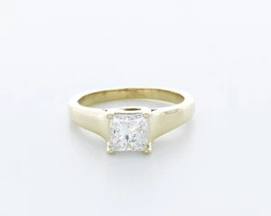 1.0 CT Natural Diamond I/SI1 Princess Cut 14K Yellow Gold Classic Solitaire Ring - Picture 1 of 4