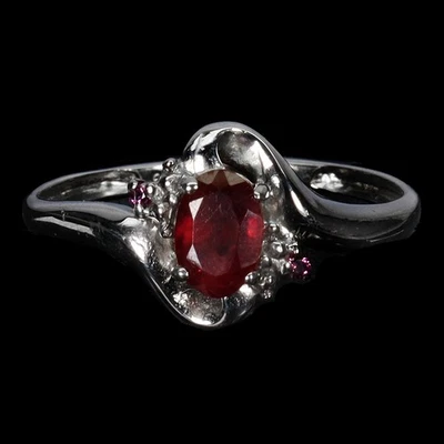 925 Sterling Silver Ring Oval Ruby 6x4mm Rhodolite Garnet Gemstone Jewelry Sz 7 - Image 1 of 4
