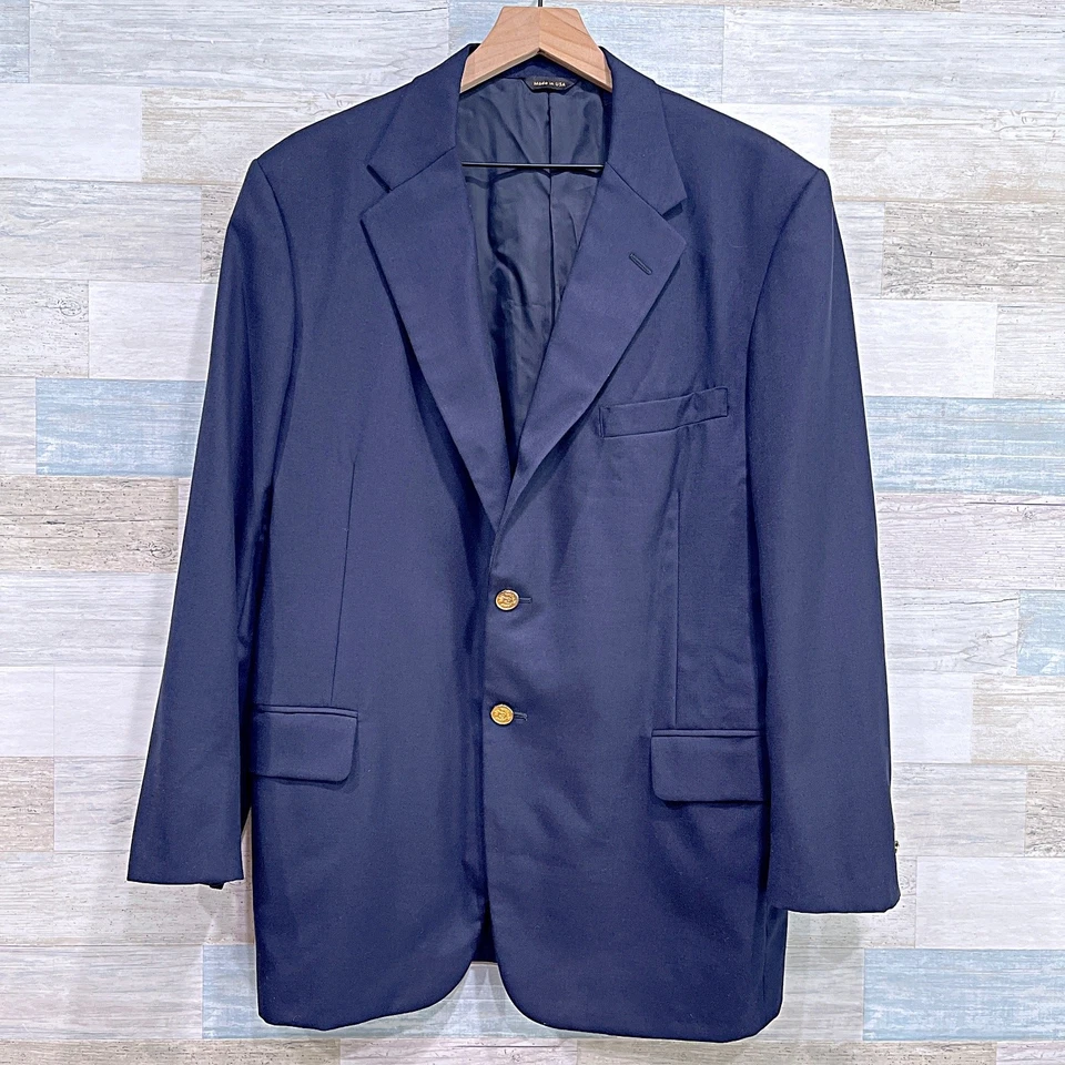 H Freeman Bespoke Hopsack Blazer Jacket Navy Blue Wool Gold Button Mens 42R - Image 1 of 4