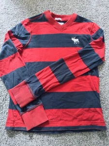 Abercrombie Kids Boys Long Sleeve Red & Black Lightweight V-Neck Shirt Sz L - Picture 1 of 6
