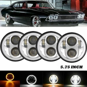 4X Chrome 5 3/4" 5.75 Projector LED Headlight Sealed Beam Angel Eyes Amber DRL - Picture 1 of 12