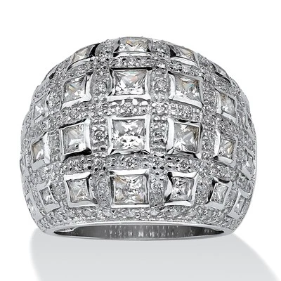 4.12 TCW Princess-Cut and Round Cubic Zirconia .925 Sterling Silver Dome Ring — 第 1/4 张图片