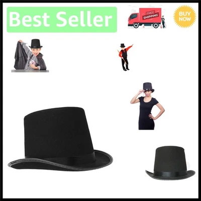 Unisex Victorian Black Felt Top Hat for Magical Performers & Halloween Costumes - Image 1 of 4