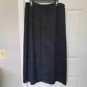 Country Shop 100% Wool Lined Lightweight Floral Maxi Skirt Black Size 16 - Picture 1 of 11
