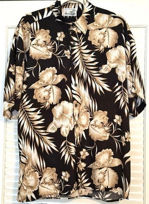 Camisa Monticerutti Hawaiana Hombre Talla Grande Negra y Beige Floral Aloha Beach-B300 Foto 1 de 4