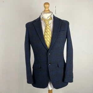 Charles Tyrwhitt Tweed Blazer Jacket Men's 38S Dark Blue Green Check Country - Picture 1 of 15
