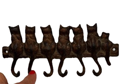 De Colección Tono Latón Colas de Gato Montaje en Pared 6 Ganchos Porta Llaves Joyería Colgador con Tornillos Foto 1 de 4