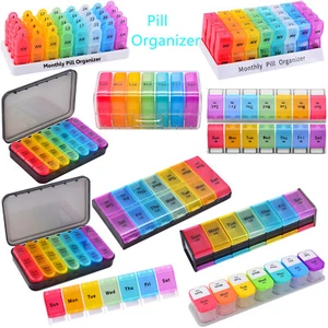 Weekly/Monthly Pill Organizer Case Box Medicine Holder Planner 2/3/4 Times a Day - Picture 1 of 37