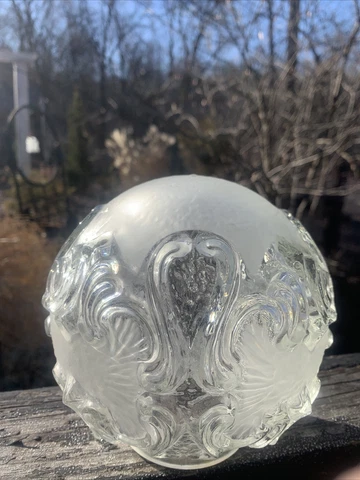 Vtg 3D Frosted with Clear Heavy Glass Shade Ceiling Light Fixture 3 1/8” Fitter Cover