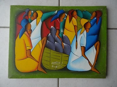Tableau Art Naïf  Toile Haïti Signé Charles Haïtian painting - Photo 1/4