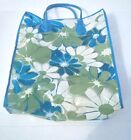Vintage 60's Vinyl Tote Shopping Bag Hippy Boho Clear Flower Blue Green Floral