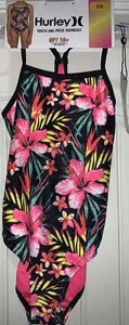HURLEY YOUTH ONE-PIECE SWIMSUIT BLACK/HYPER PINK FLORAL SZ 5/6 RETAIL $42 - Picture 1 of 4