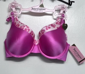 Juicy Couture Bra Size 34C SEXY Push Up Hearts Valentines Pink 2 Pk JC7888 - Picture 1 of 10