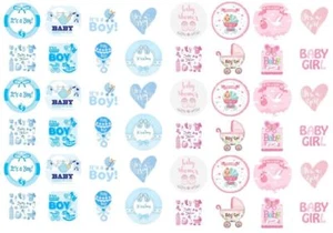 24 VORGESCHNITTENE Essbare Babyparty Junge Mädchen Cupcake Fee Kuchen Oblate Dekoration Topper - Bild 1 von 8