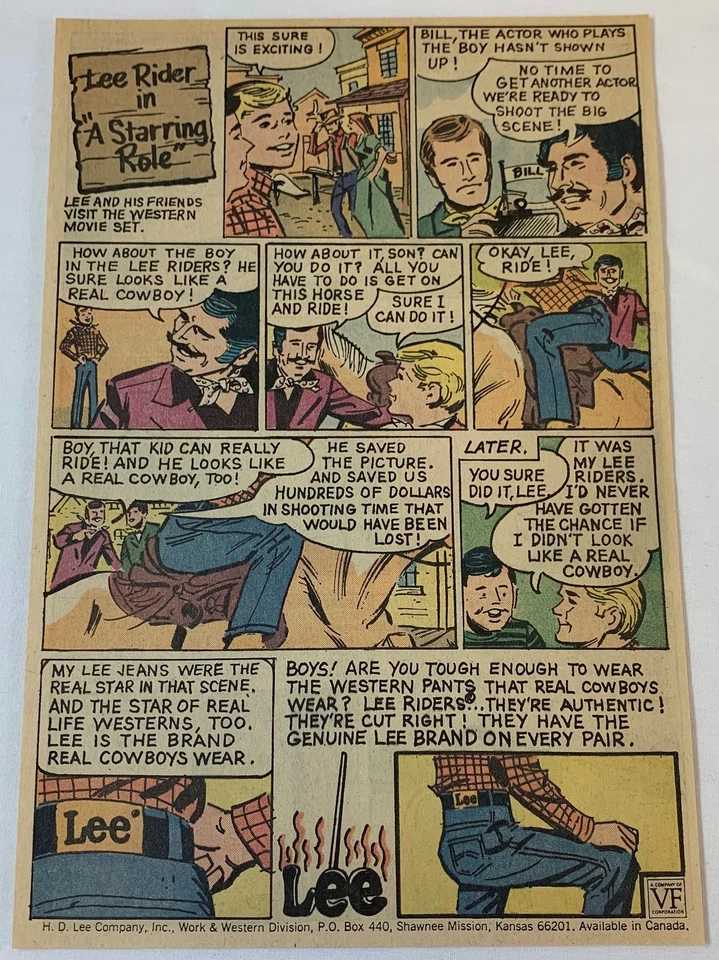 1971 LEE RIDER Lee blue jeans cartoon ad ~ A Starring Role - Image 1 of 1
