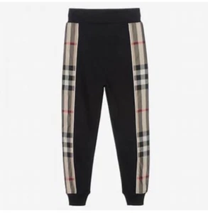 New Burberry London Boys Kids Black Check Pattern Sweatpants Joggers Size 12 - Picture 1 of 6