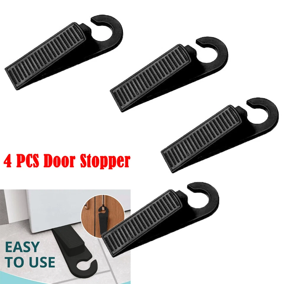 Cuña de goma acanalada para tapón de puerta de 4 piezas con gancho de 1,0" para puerta de oficina hogar negro Foto 1 de 4