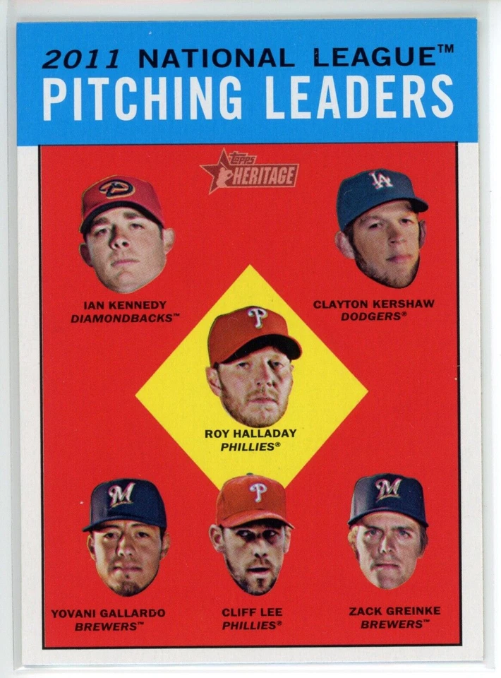 Roy Halladay, Clayton Kershaw - 2012 Topps Heritage #HP94 NL Pitching Leaders - Image 1 of 2